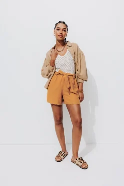 Promod Short en gaze de coton Femme - Ocre Flash Sale