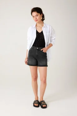Promod Short en jean Femme - Jean noir Jeannoir Discount