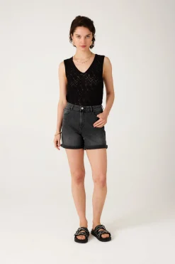 Promod Short en jean Femme - Jean noir Jeannoir Discount