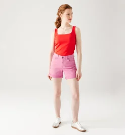 Promod Short en toile unie Femme - Rose Discount