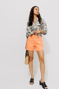 Promod Short MARCEL en toile Femme - Orange fluo Orangefluo Discount