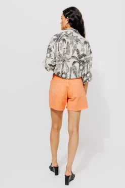 Promod Short MARCEL en toile Femme - Orange fluo Orangefluo Discount