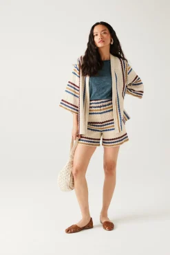 Promod Short rayé en crochet Femme - Rayures multicolores Rayuresmulticolores Clearance
