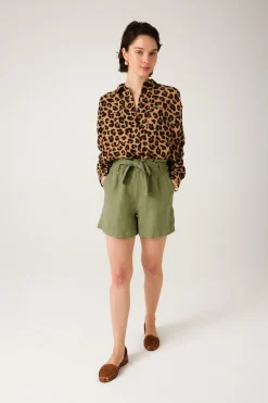 Promod Short taille haute en lin - Vert Best