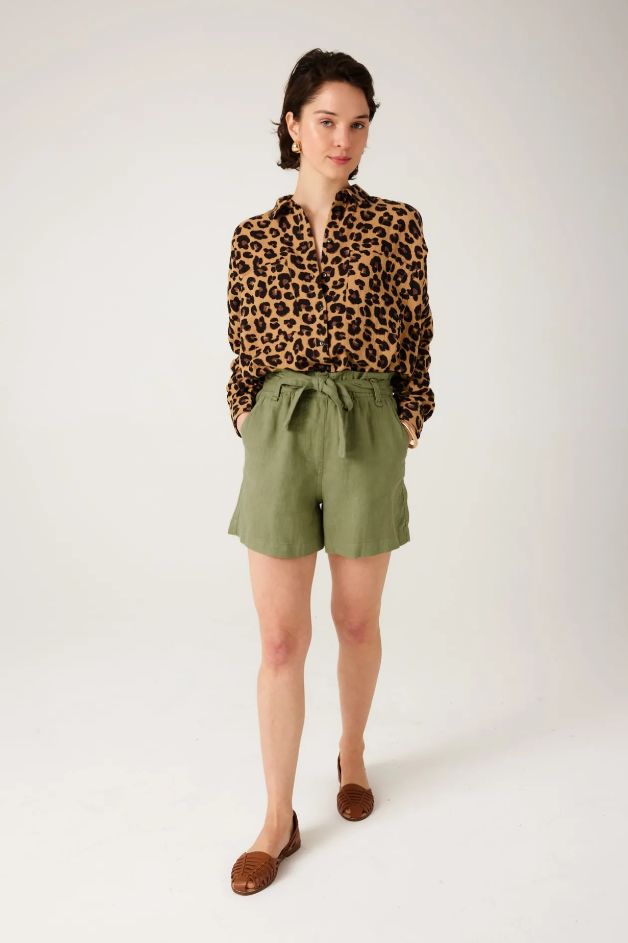 Promod Short taille haute en lin - Vert Best