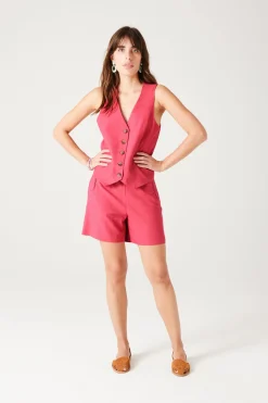 Promod Short taille haute Femme - Rose Discount