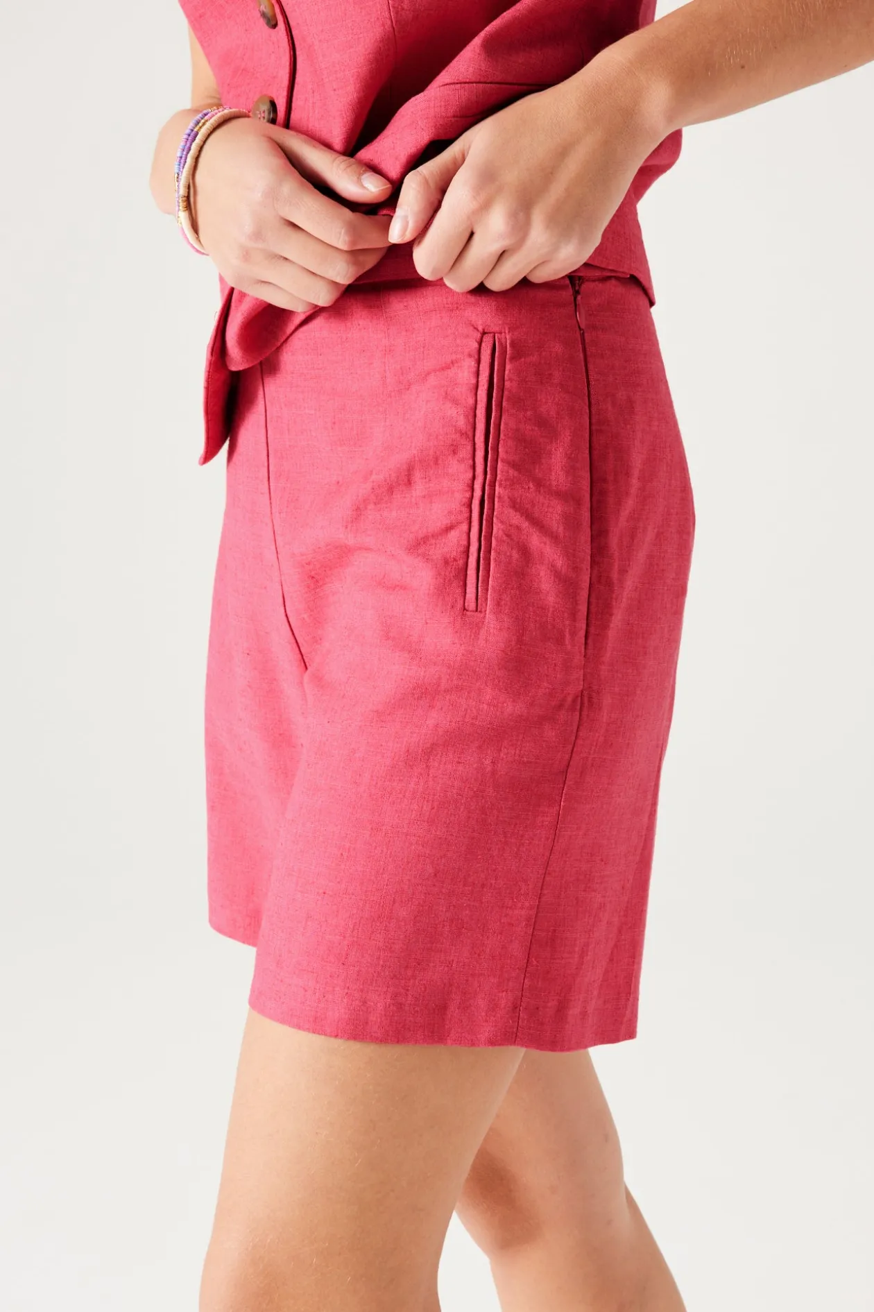Promod Short taille haute Femme - Rose Discount
