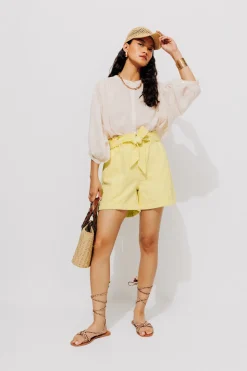 Promod Short taille haute paper bag - Jaune clair Jauneclair Best Sale