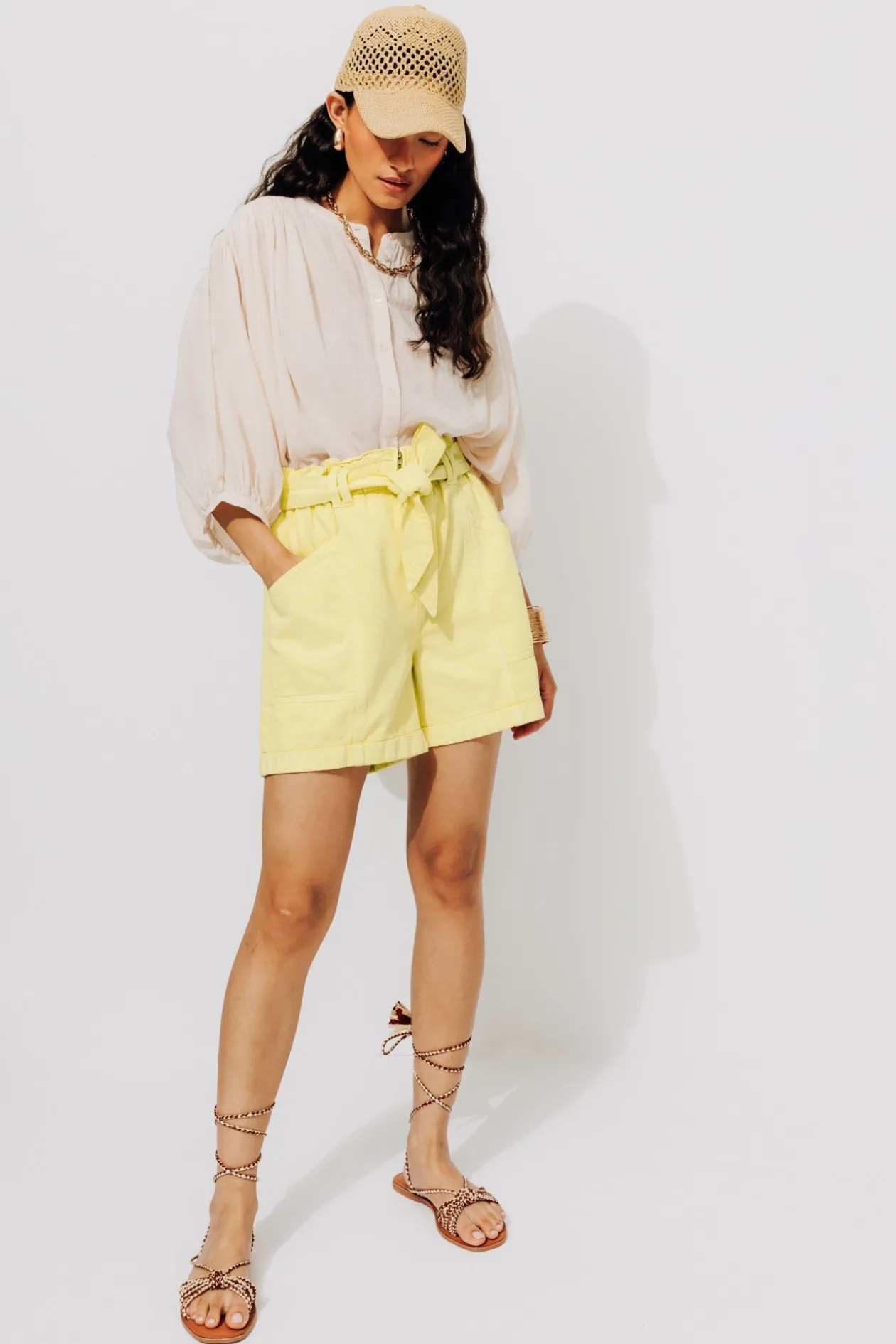 Promod Short taille haute paper bag - Jaune clair Jauneclair Best Sale