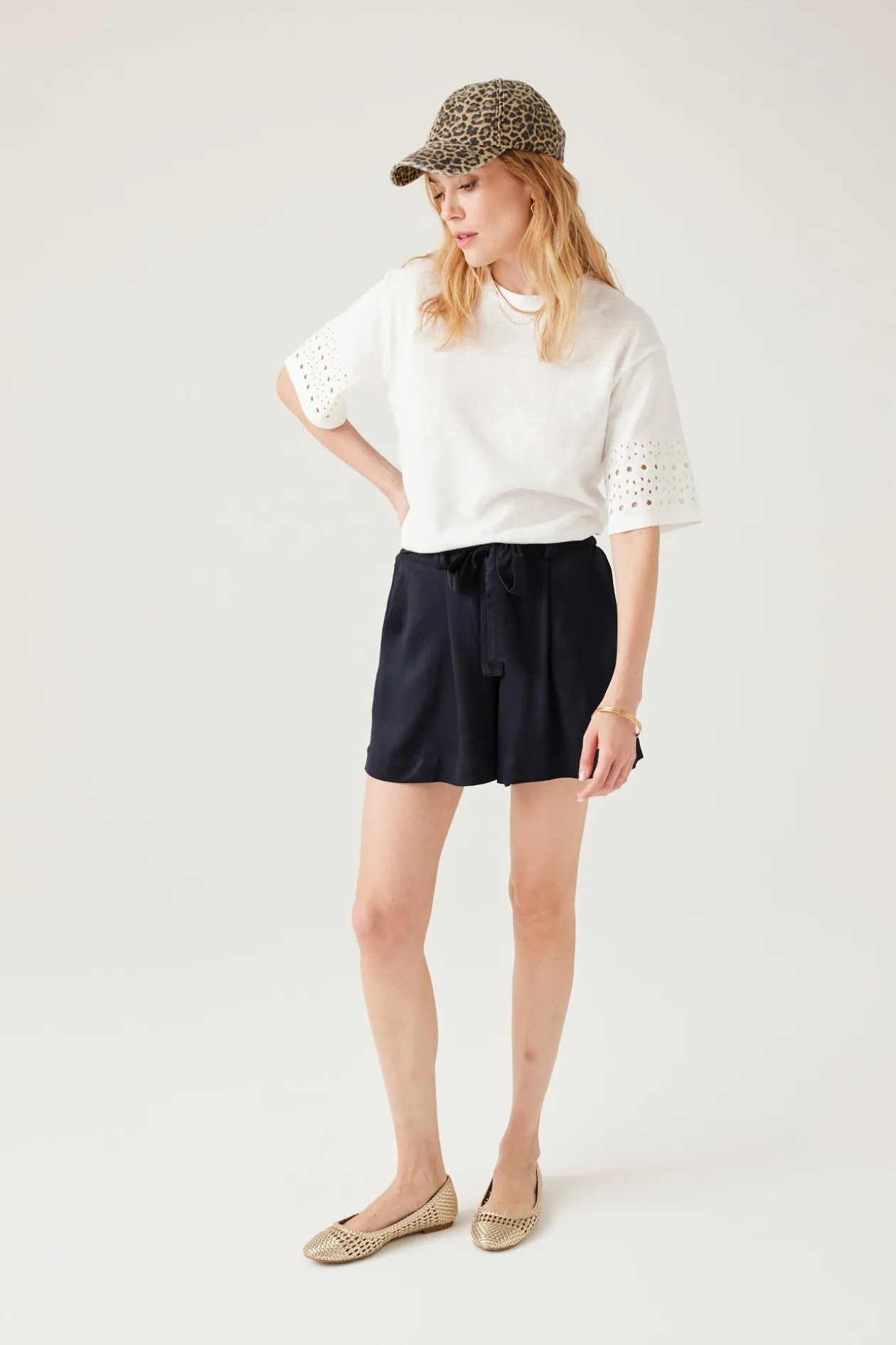 Promod Short uni ceinturé éco-conçu - Marine Hot