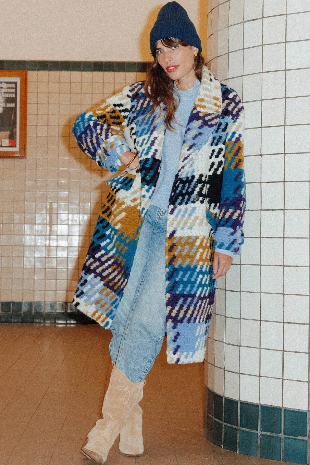 Promod SIMONE manteau en laine - Imprimé multicolore Imprimémulticolore Cheap