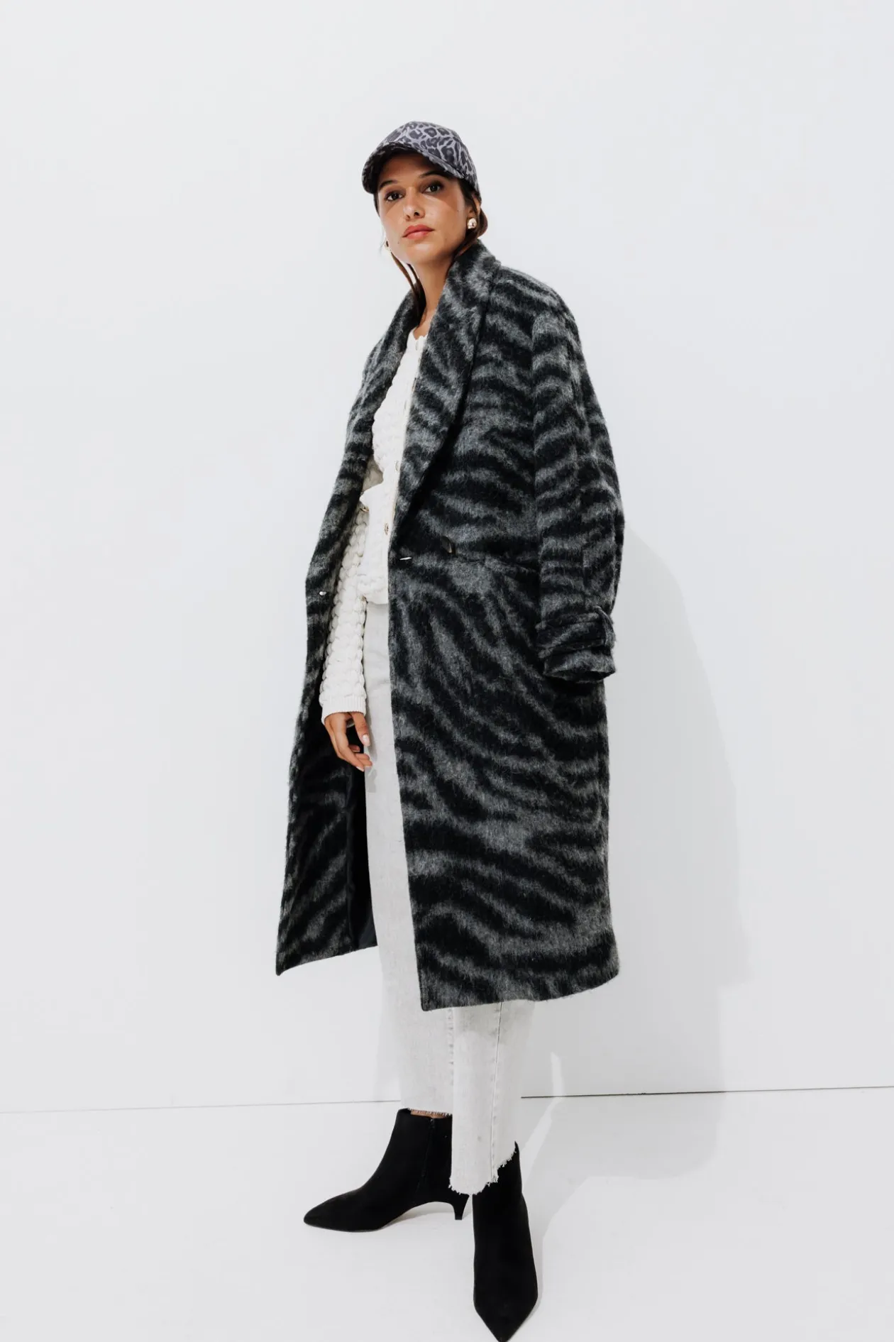 Promod SIMONE manteau en laine Femme - Imprimé gris Imprimégris New