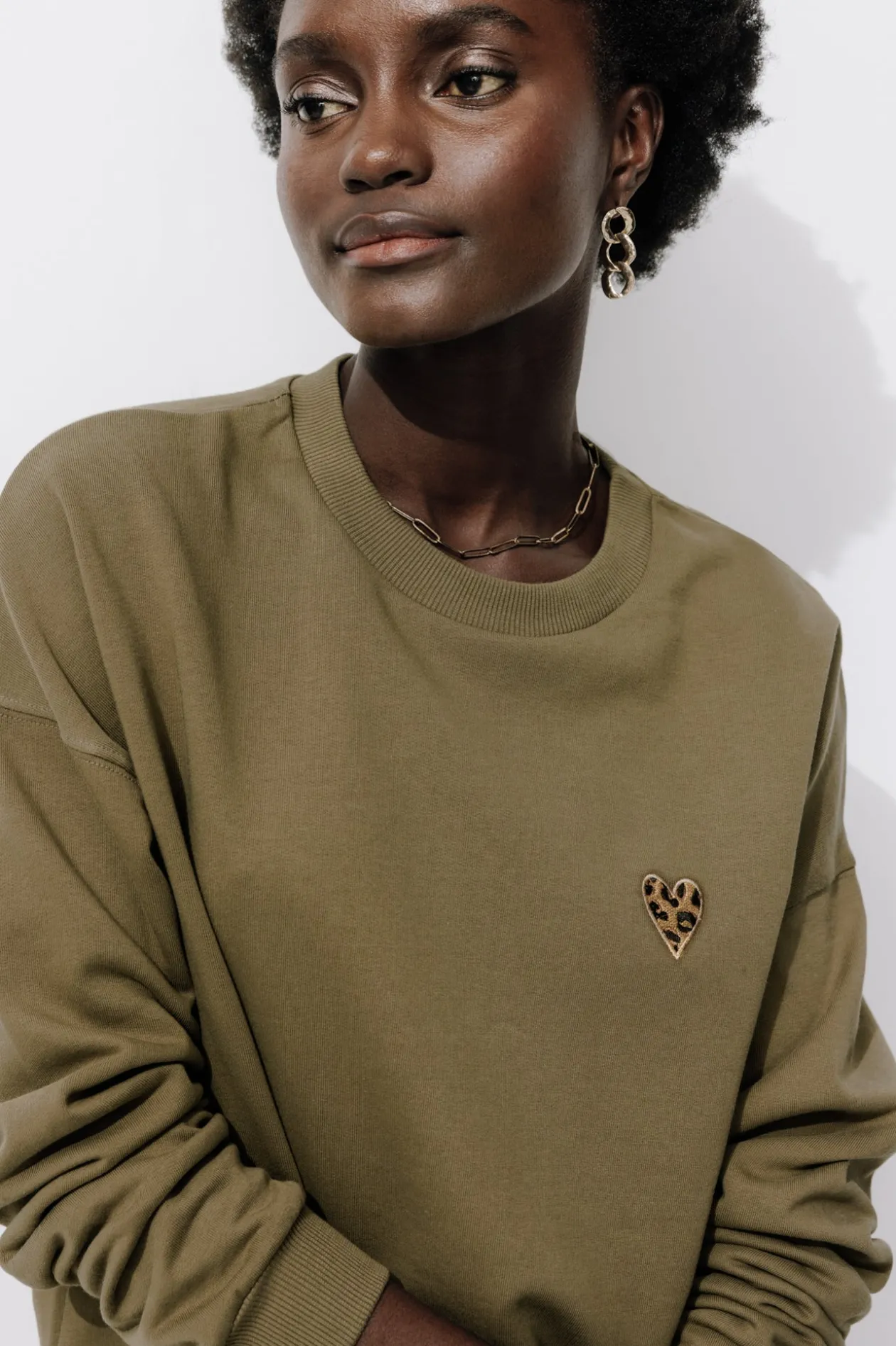 Promod Sweat-shirt cœur léopard - Imprimé kaki Imprimékaki Shop