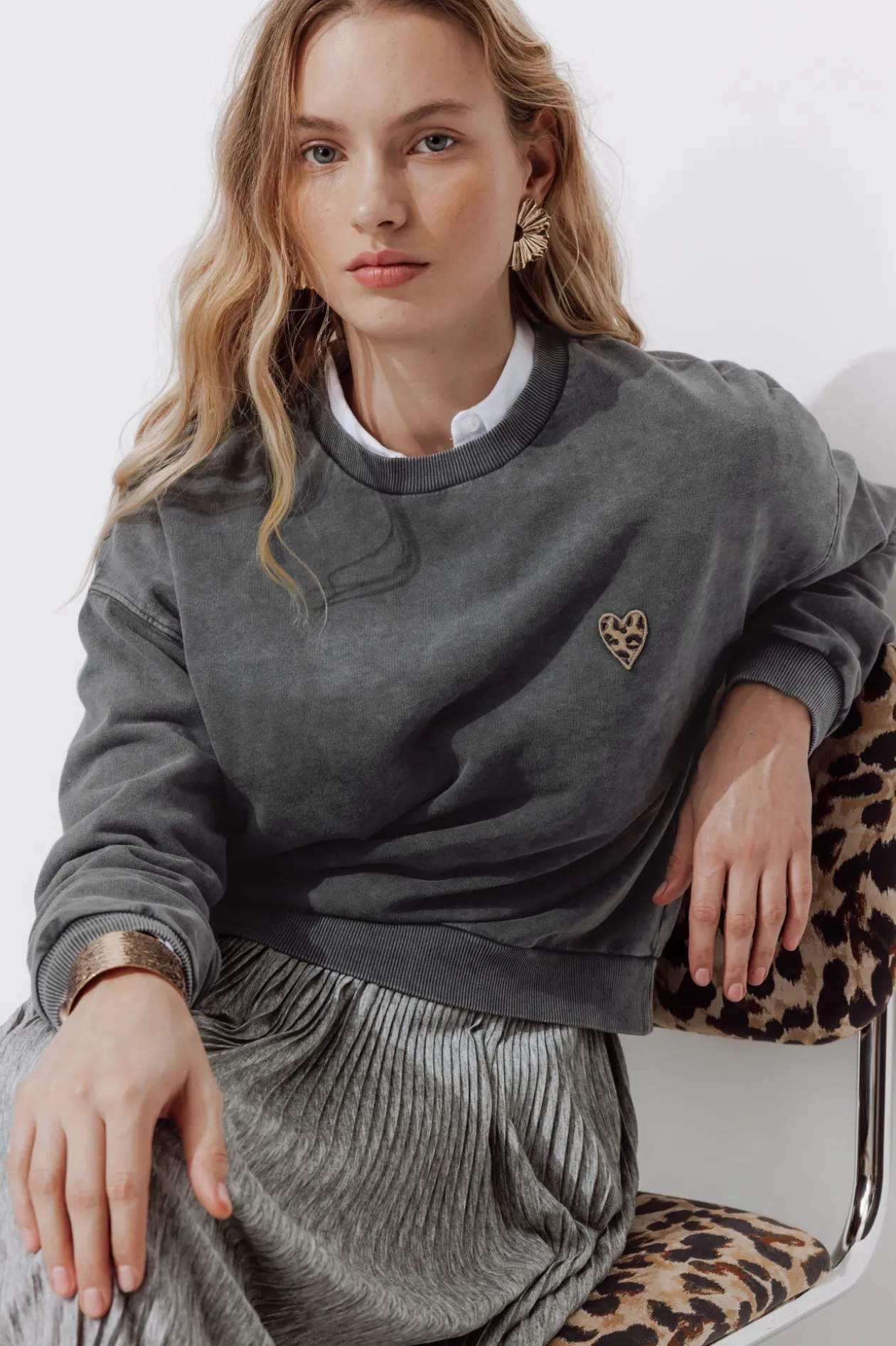 Promod Sweat-shirt cœur léopard - Imprimé gris Imprimégris Fashion