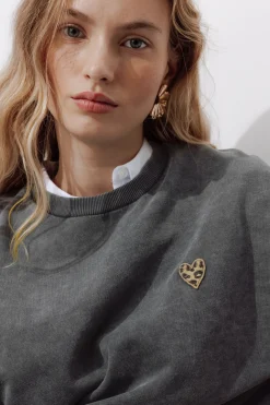 Promod Sweat-shirt cœur léopard - Imprimé gris Imprimégris Fashion