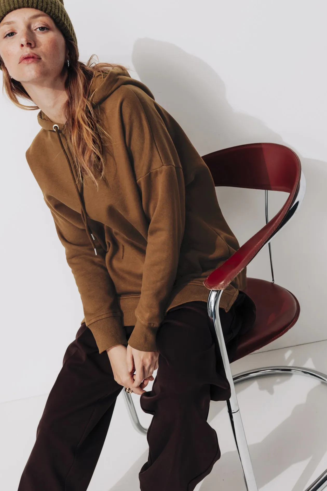 Promod Sweat-shirt long à capuche - Chocolat Cheap