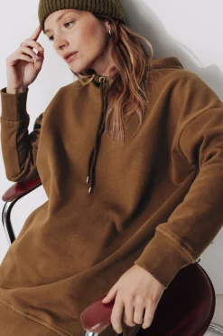 Promod Sweat-shirt long à capuche - Chocolat Cheap