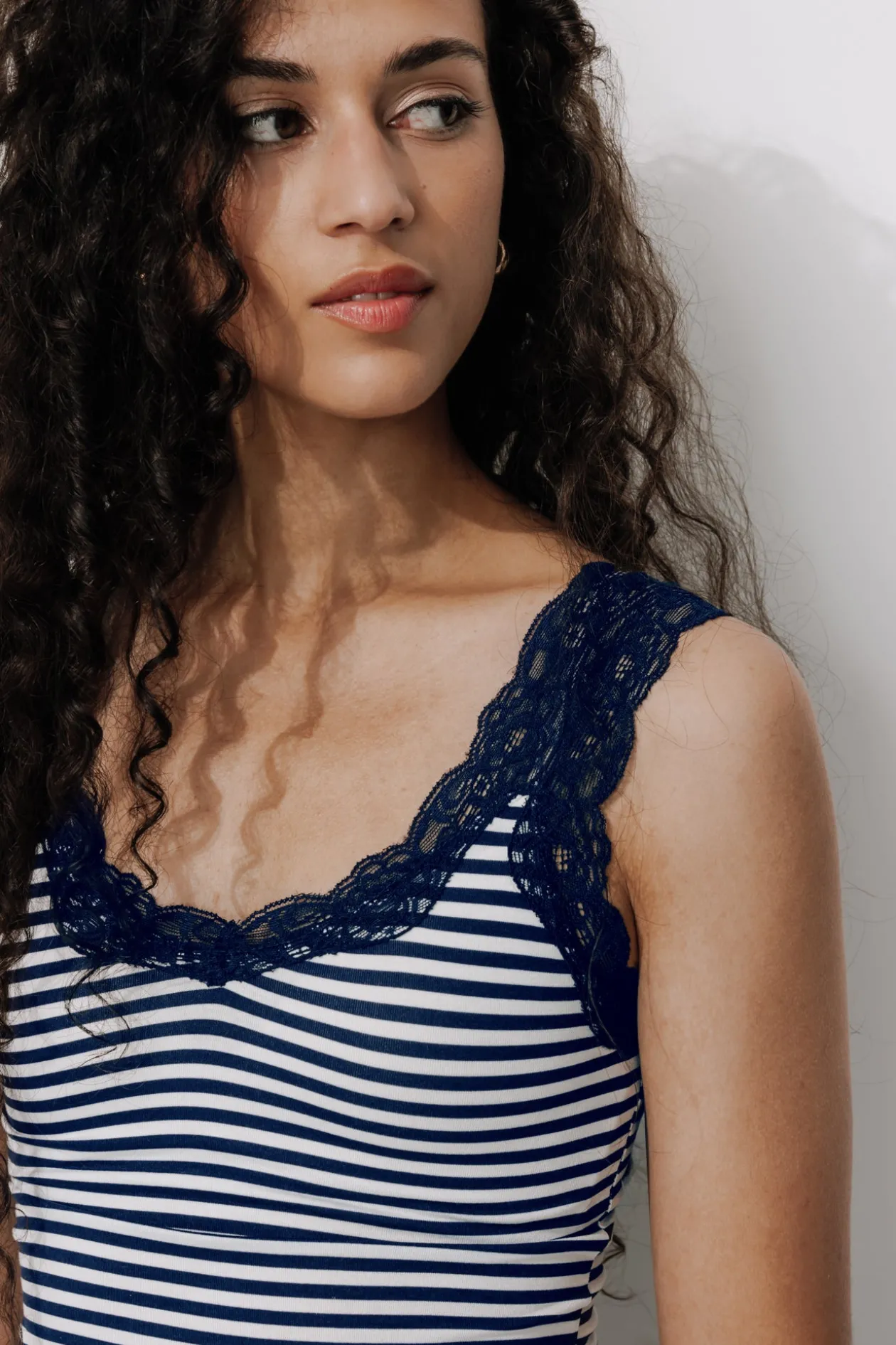 Promod Top à bretelles dentelle Femme - Rayé marine Rayémarine Hot