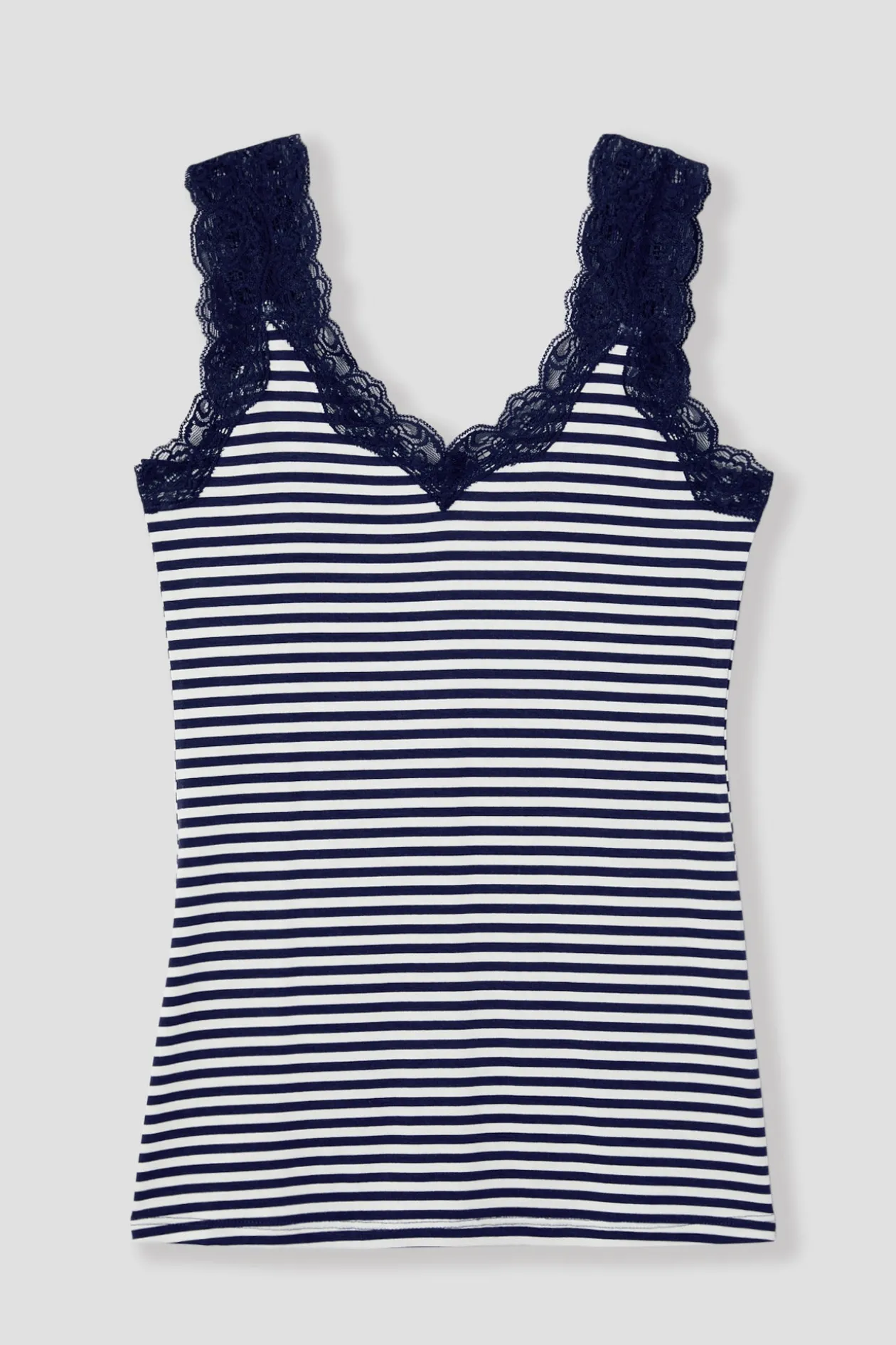 Promod Top à bretelles dentelle Femme - Rayé marine Rayémarine Hot