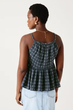 Promod Top à carreaux gaze de coton - Imprimé marine Imprimémarine Discount