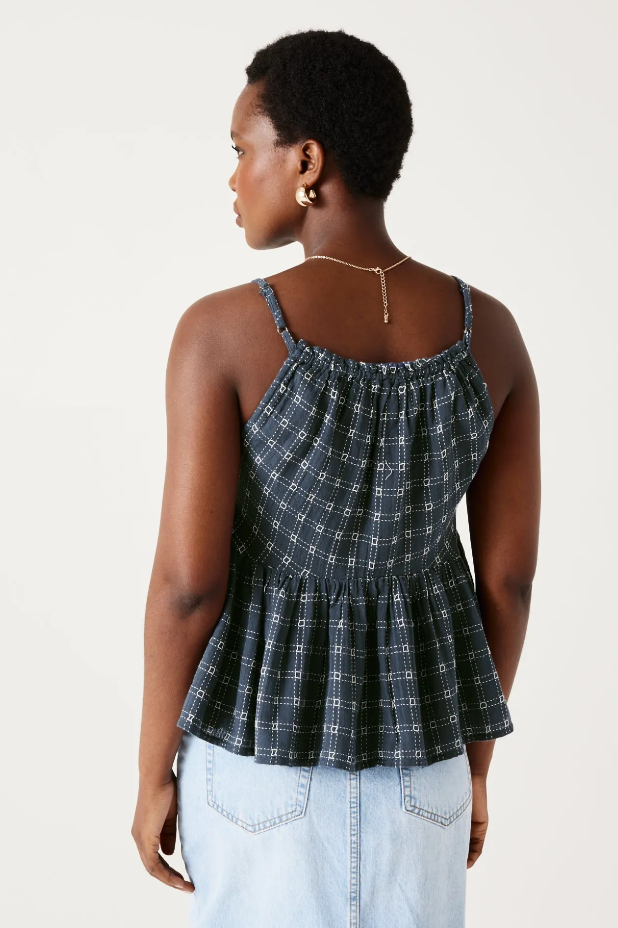 Promod Top à carreaux gaze de coton - Imprimé marine Imprimémarine Discount