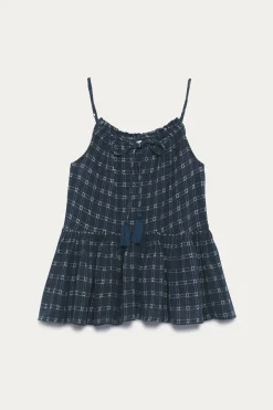 Promod Top à carreaux gaze de coton - Imprimé marine Imprimémarine Discount