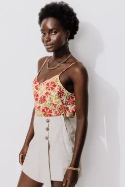 Promod Top à fines bretelles Femme - Imprimé écru Impriméécru Shop