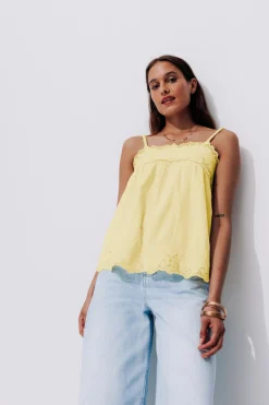 Promod Top brodé Femme - Jaune clair Jauneclair Outlet