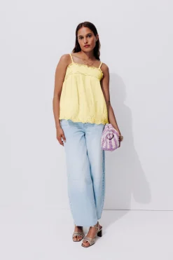 Promod Top brodé Femme - Jaune clair Jauneclair Outlet