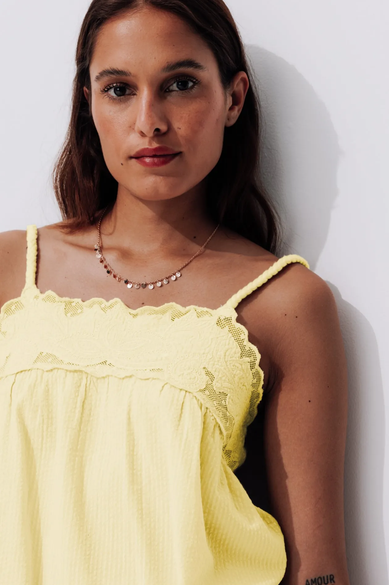 Promod Top brodé Femme - Jaune clair Jauneclair Outlet