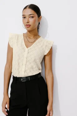 Promod Top effet dentelle Femme - Ecru Best