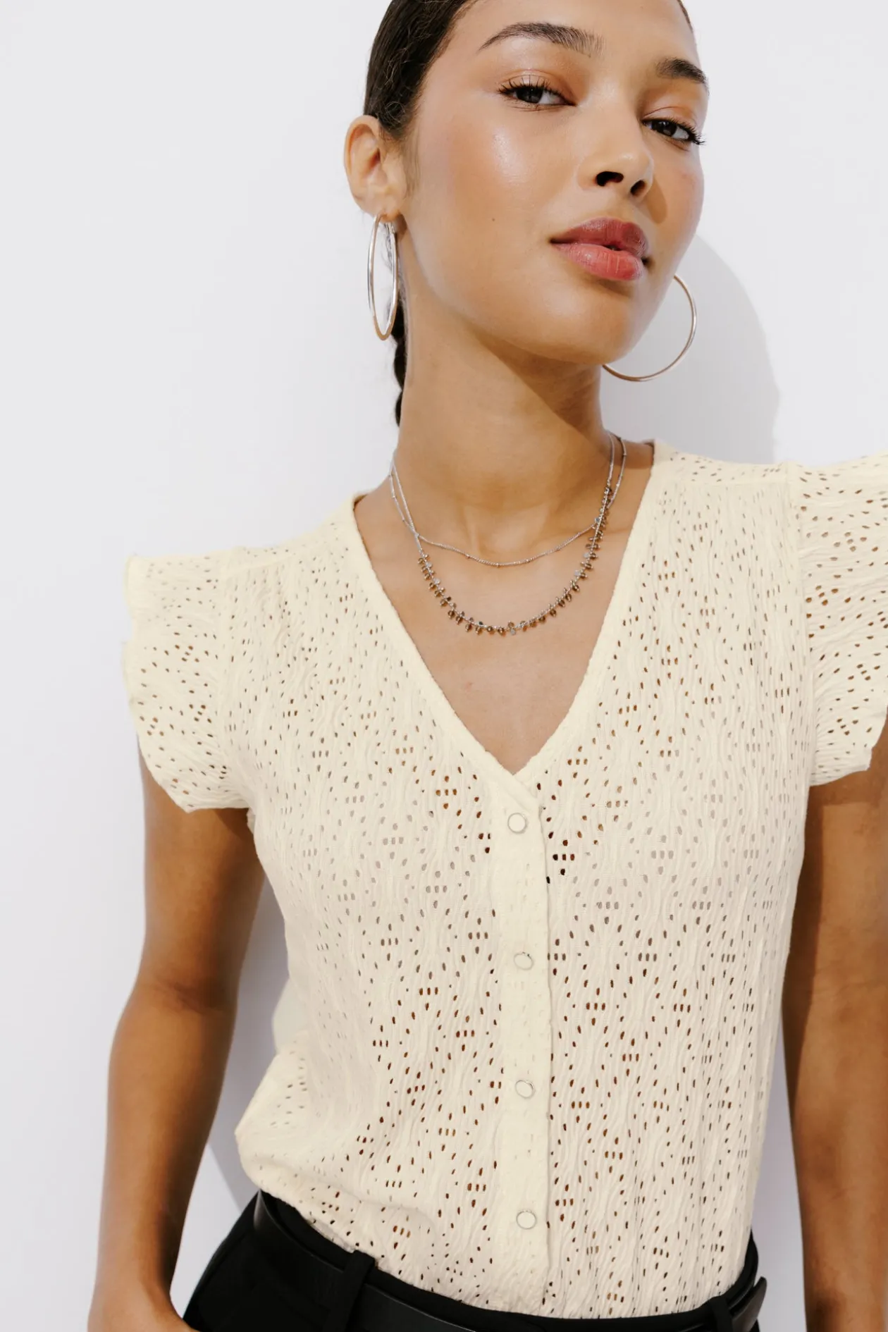 Promod Top effet dentelle Femme - Ecru Best