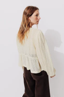 Promod Top noué dentelle Femme - Ecru Outlet