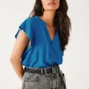 Promod Top uni col V Femme - Bleu New