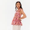 Promod Top évasé volanté Femme - Imprimé rose Imprimérose Discount
