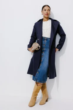 Promod Trench uni ceinturé Femme - Marine Cheap