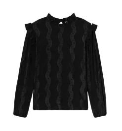 Promod T-shirt à col frou-frou Femme - Noir New