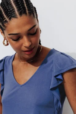 Promod T-shirt à manches volantées - Bleu Store
