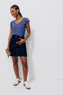 Promod T-shirt à manches volantées - Bleu Store