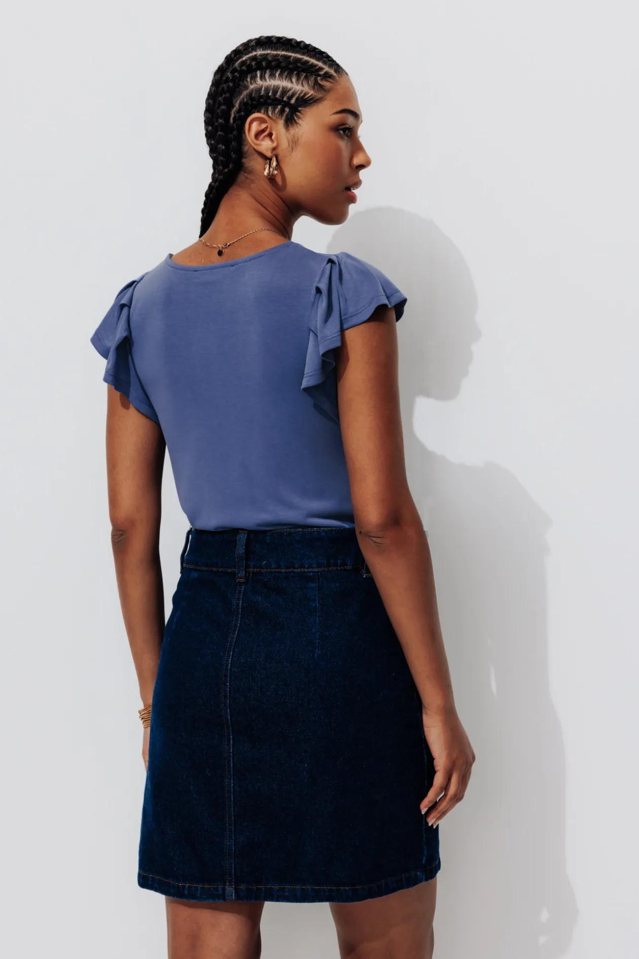 Promod T-shirt à manches volantées - Bleu Store