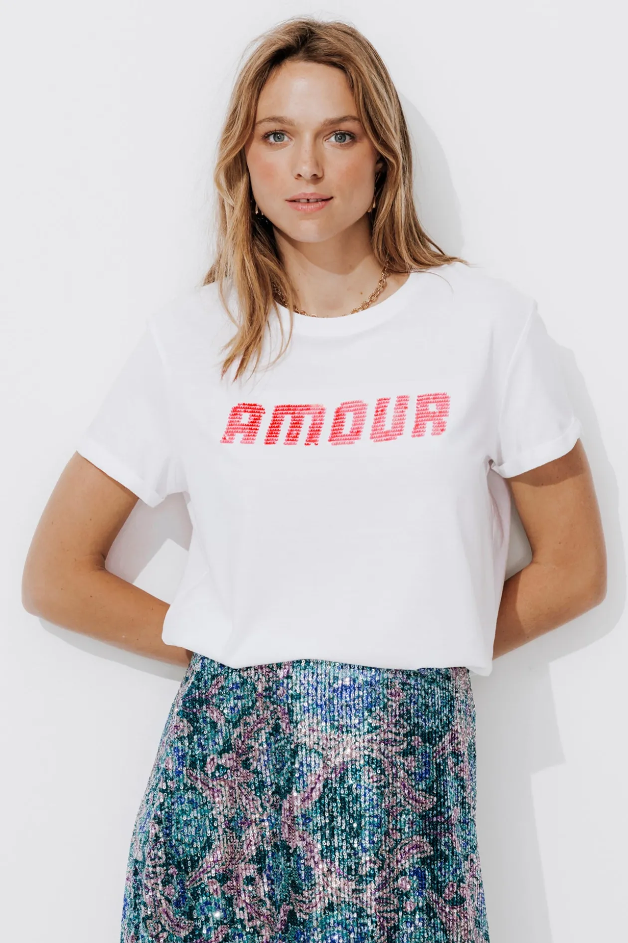 Promod T-shirt à message sequins - Imprimé écru Impriméécru Store