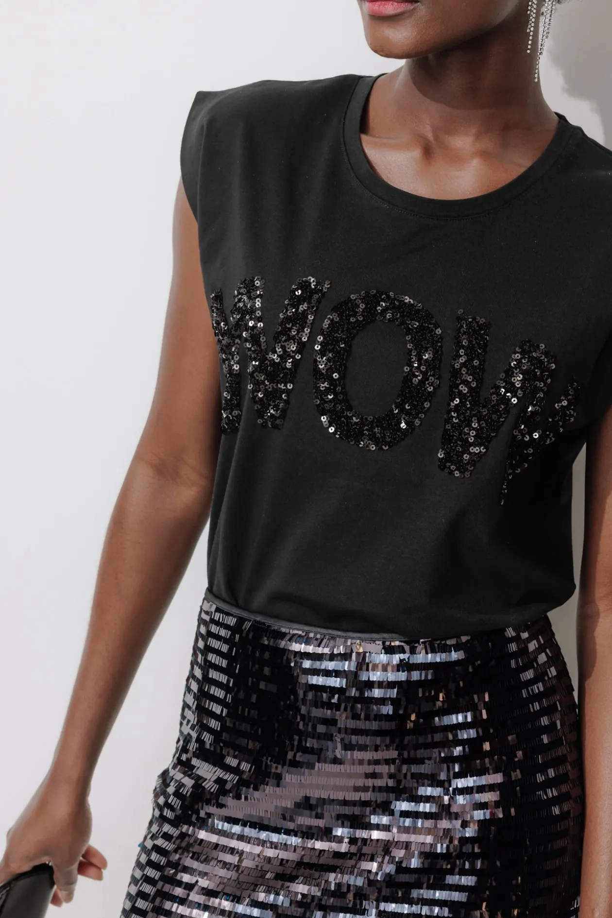 Promod T-shirt à message sequins - Imprimé noir Impriménoir Online