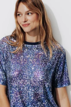 Promod T-shirt à paillettes Femme - Imprimé multicolore Imprimémulticolore Fashion