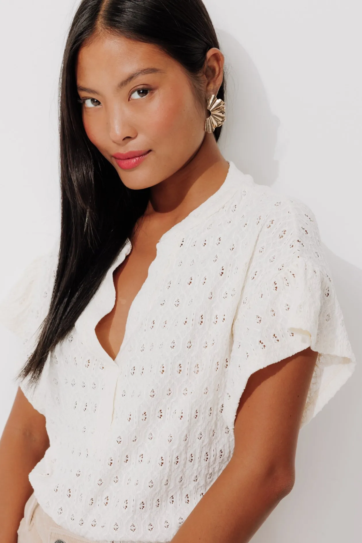 Promod T-shirt ajouré effet dentelle - Ecru Hot