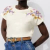 Promod T-shirt brodé de fleurs Femme - Ecru Store