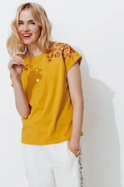 Promod T-shirt brodé de fleurs Femme - Ocre Best