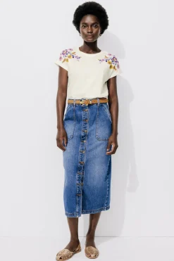 Promod T-shirt brodé de fleurs Femme - Ecru Store