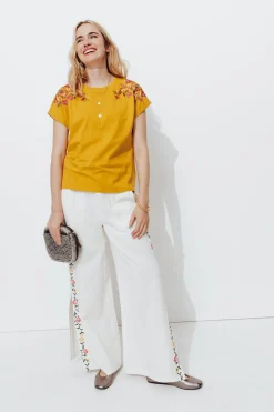 Promod T-shirt brodé de fleurs Femme - Ocre Best