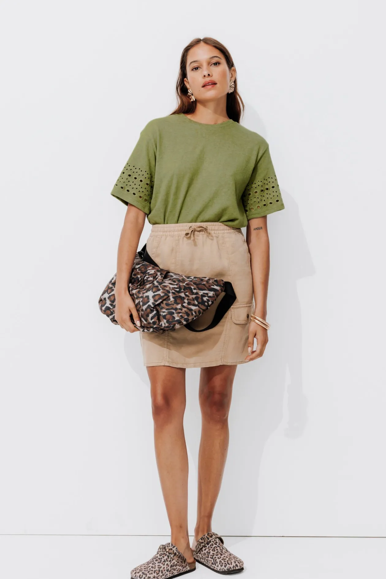 Promod T-shirt broderie anglaise - Kaki Online
