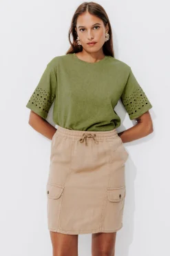 Promod T-shirt broderie anglaise - Kaki Online